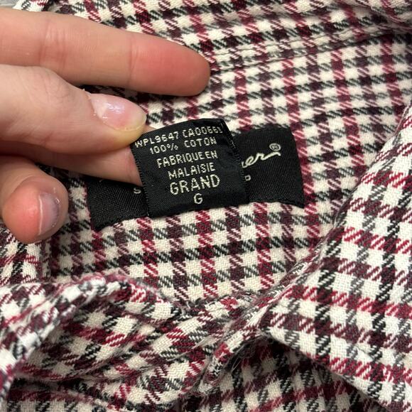 Eddie Bauer Red White Mens L Tall Woven Gingham Check Woven Flannel Shirt - Picture 7 of 10